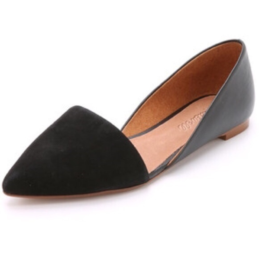Madewell D’orsay flat black suede toe leather heel